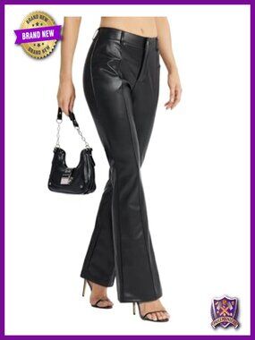Faux Leather Pants Bootcut Flared PU Trousers Women